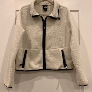 North Face Full Zip Sherpa Fleece Jacket Cream with Black Trim Size Medium